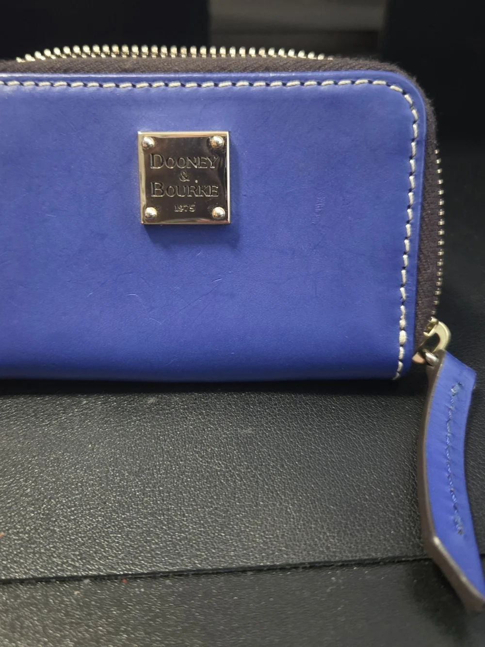 Dooney & Bourke Royal Blue Zip-Around Wallet with Gold Plaque